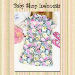 PD227 Dress Imlek Cheongsam Flowery Blue  large